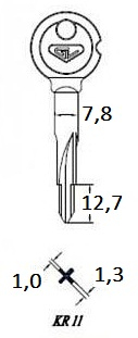 Заготовка крестового ключа KR-1.1 (KR-7X XKV11 x KRX7 x) Гравер