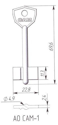 Заготовка ключа САМ-1 (70*22,6*11,2 мм) РФ, латунь бел. SAM-4G_5SMA1_1SMA5_SAM1D